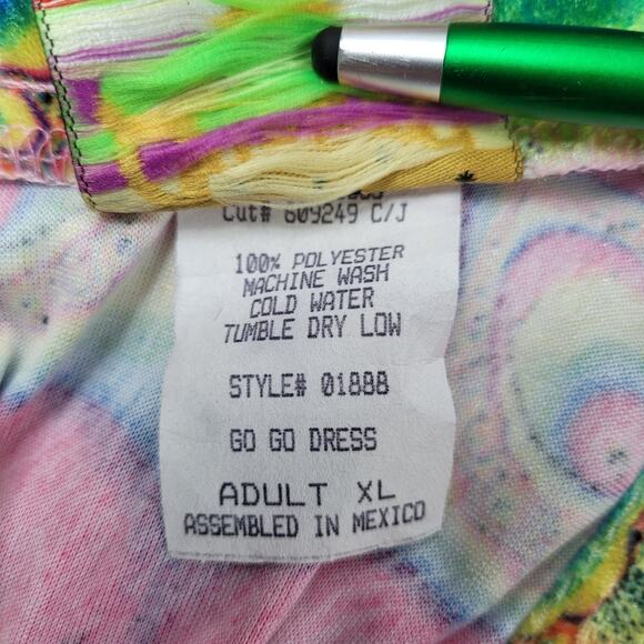 Charades Mod Go Go Flower Power Velour Dress Shiny Yellow Boots & Hat Costume XL - Picture 9 of 15